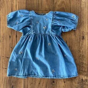 H&M denim embroidered toddler / baby dress, size 18 months